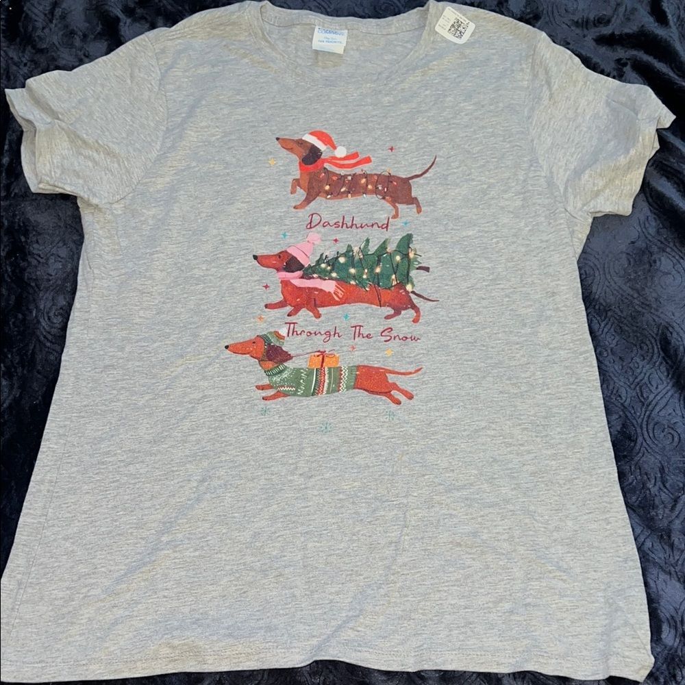 Dachshund Through the Snow Christmas Holiday Shirt (Ladies L)